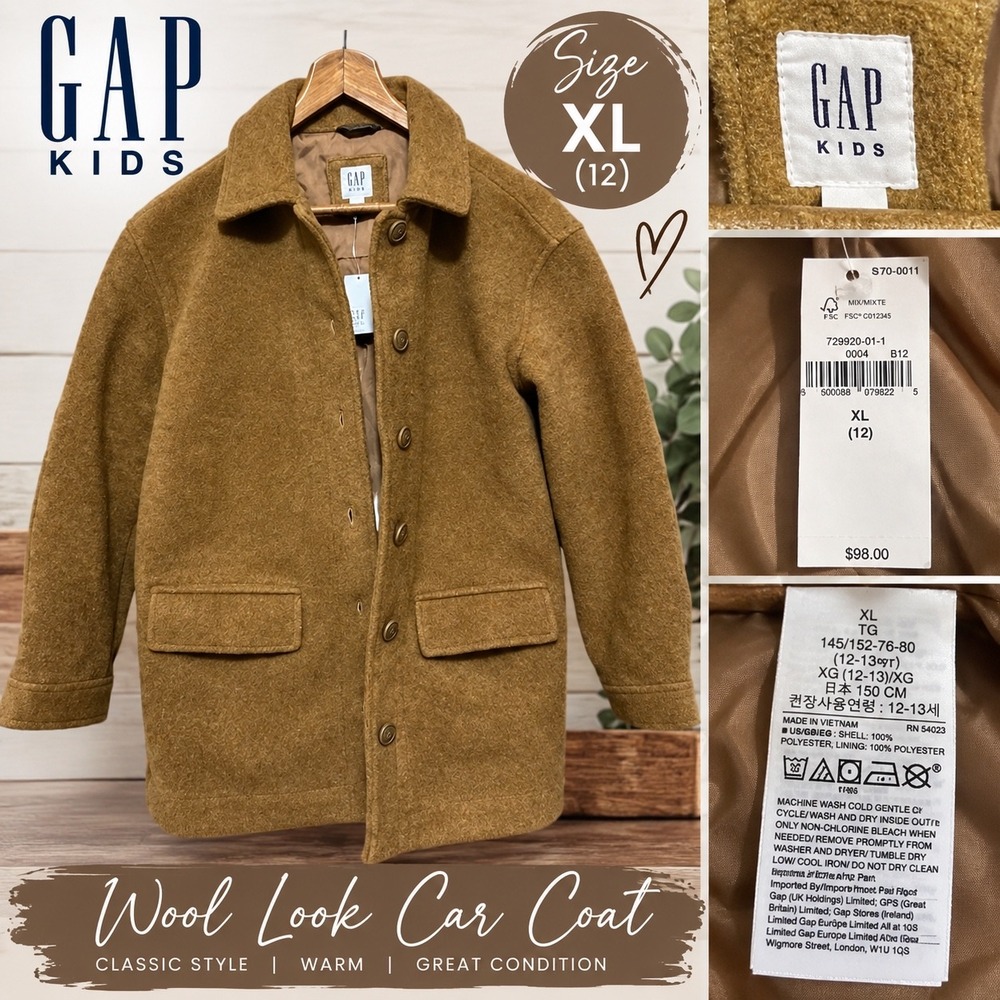 Gap Kids Girls Brown Textured Button Front Coat Jacket XL 12 726607-01-1